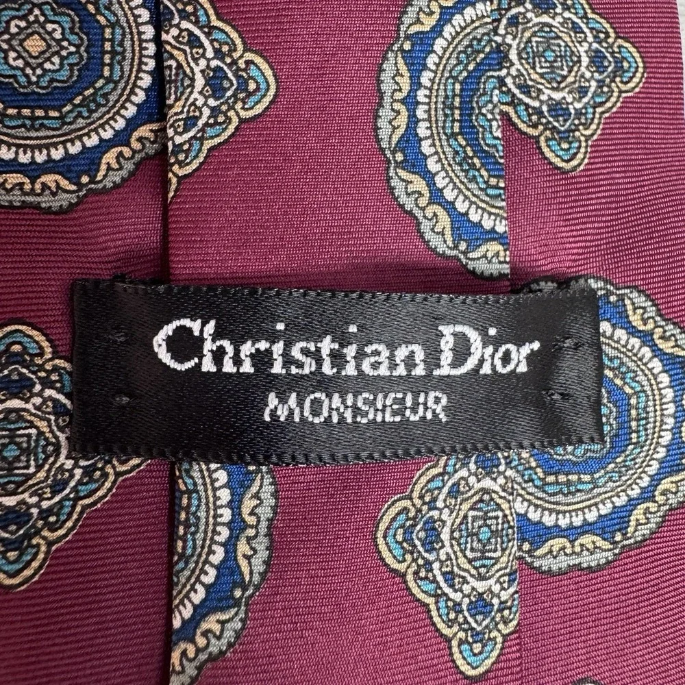 Vtg‎ Christian Dior Monsieur Tie Red Blue Geometric USA Sophisticated Luxury
